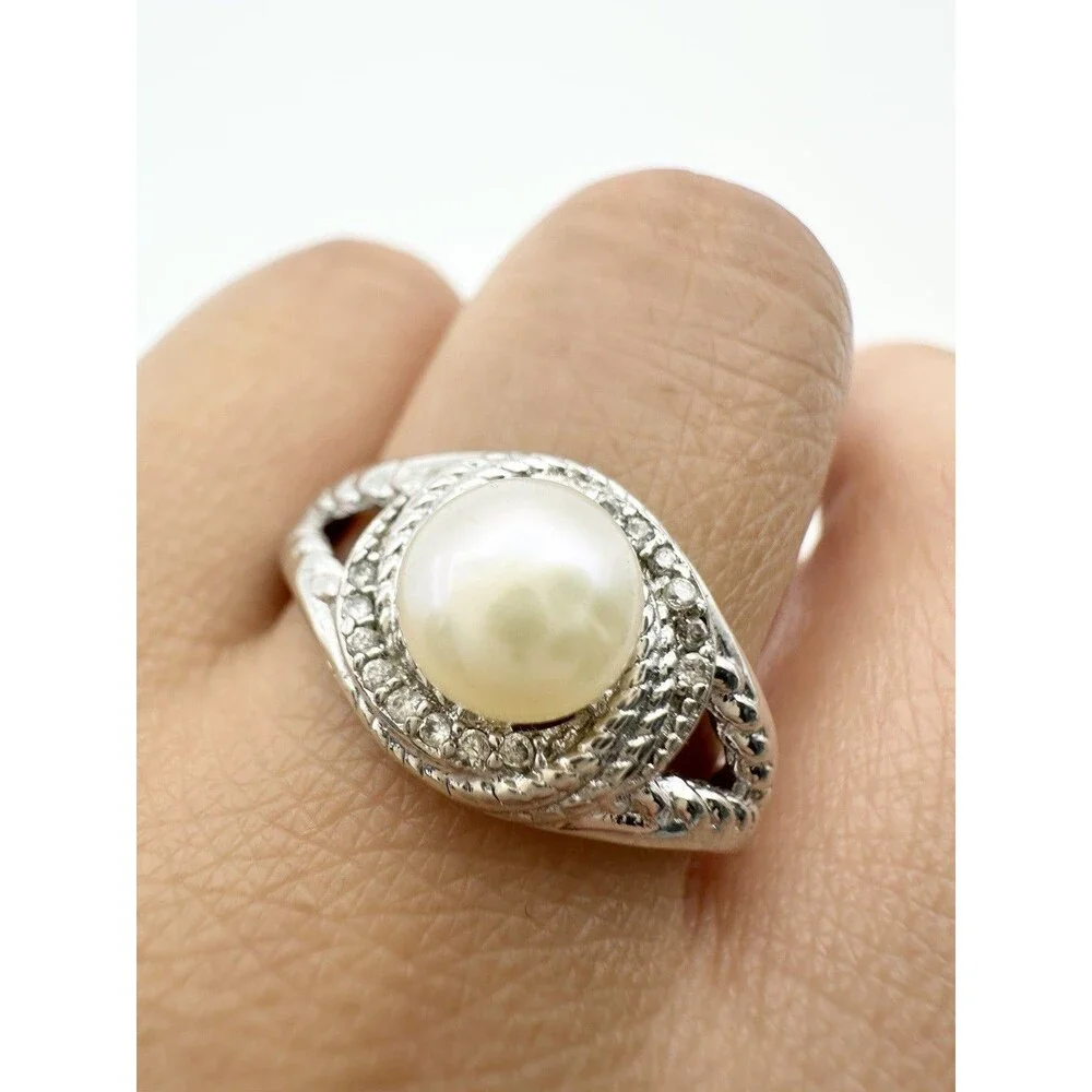925 Sterling Silver Freshwater Pearl Classic Ring Size 8